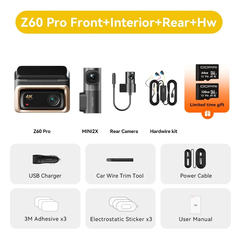 2025 جديد DDPAI 4K Dash Cam Z60 Pro 3CH 