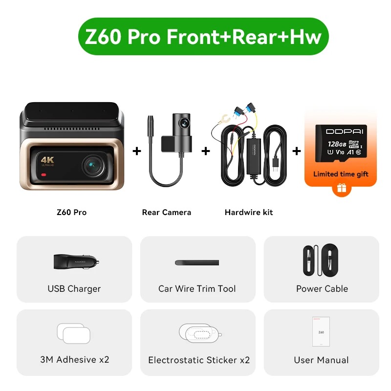 2025 جديد DDPAI 4K Dash Cam Z60 Pro 3CH 