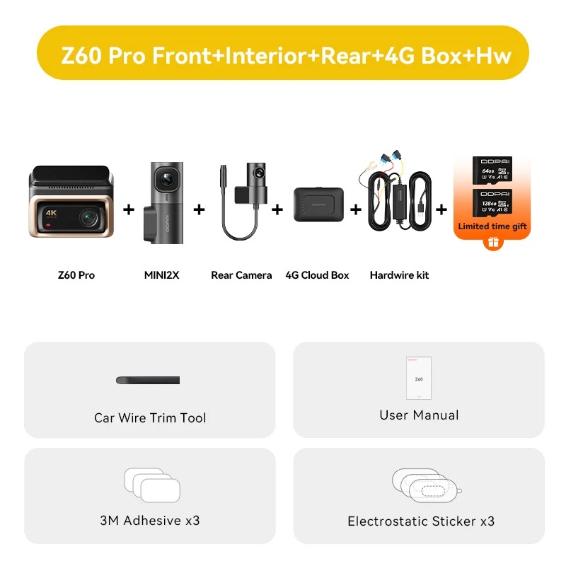 2025 جديد DDPAI 4K Dash Cam Z60 Pro 3CH 